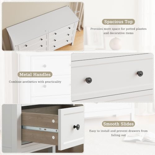 CARPETNAL 47" White Dresser for Bedroom with Modern Gold Handles & 6 Drawer - Image 5