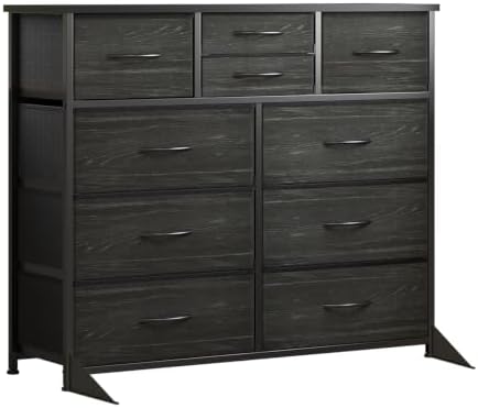 LUMTOK 10 Drawers Dresser with Fabric Bin for Bedroom,Closets，Black Dresser by LUMTOK