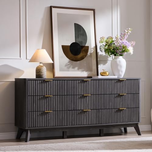 T4TREAM 63" Wide Fluted 9 Drawer Dresser for Bedroom, Dark Alder - Image 3