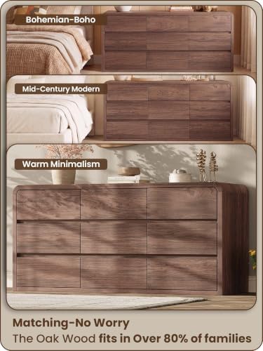 Modern 63" Wide 9 Drawers Dresser with Curved Profile Design,Walnut - Image 3