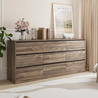 Bobve 70.9” Dresser for Bedroom with 9 Drawers, Large Modern Chest of Drawers Handle Free, Long Wooden Dressers Storage Organizer, Wide Double Dresser for Bedroom, Living Room, Hallway (Walnut) by Bobve