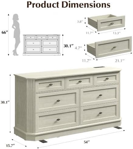 7 Drawers Dresser for Bedroom, 54" Wide Chest of Drawers w/Charging Station - Image 2