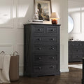 Farmhouse 6 Drawers Dresser Chests for Bedroom, Black 6 Chest of Drawers by FFBCFDKFurnitureSet