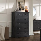 Farmhouse 6 Drawers Dresser Chests for Bedroom, Black 6 Chest of Drawers by FFBCFDKFurnitureSet