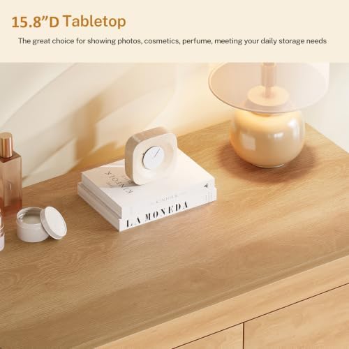 TEENFON 51.6" Tall Dresser for Bedroom with 7 Drawers, Modern Dressers & Chests of Drawers with Thicker Panels, Wooden Dresser TV Stand, Bedroom Dressers, for Bedroom, Hallway, Natural - Image 6