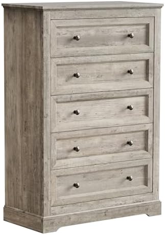 LOUVIXA Farmhouse Dresser 5 Drawer, Bedroom Chest of Drawers, Dressers with 5 Drawers, Wooden Dressers for Bedroom, Living Room, Tv Stand, Entryway(Rustic Yellow) - Image 3