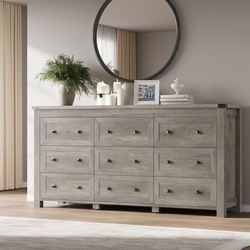 BORNOON 9-Drawer Dresser, Modern Wooden Storage Chest of Drawers, Dresser TV Stand, Wood Drawer Organizer with Metal Handles for Bedroom, Living Room, Hallway by BORNOON