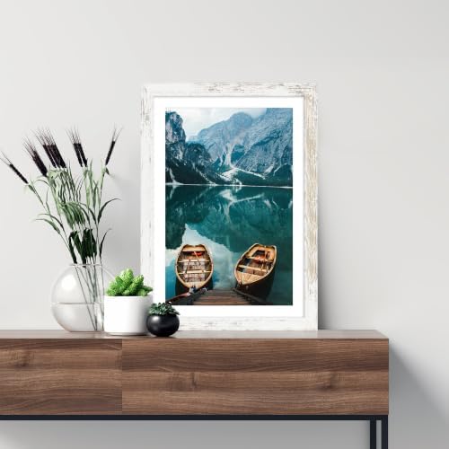 Hongkee 12x16 Picture Frame Set of 4, 12x16 Distressed White Wood,Mat 11x14 - Image 2