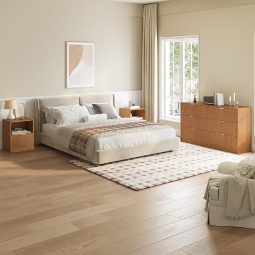 6 Drawer Dresser & 1-Drawer Nightstand Set 3-Piece, Natural Wood丨55 Wide Bedroom Set Night Stand Set of 2 with Metal Handle, Fluted Wood Chest of Drawers Storage Dressers Set for Bedroom - Image 3