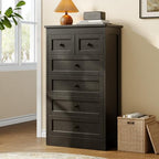 wanan Tall 6 Drawer Dresser for Bedroom, Black Modern 43.3'' Tall Wood Chest of Drawers, Storage Organizer with Smooth Metal Rails & Anti-Tip Kit for Closet, Hallway, Living Room by Wanan