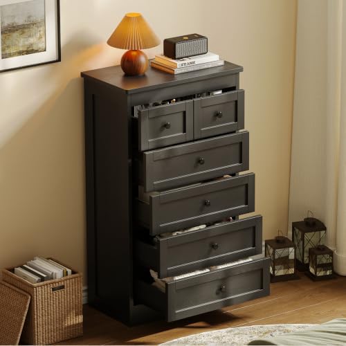wanan Tall 6 Drawer Dresser for Bedroom, Black Modern 43.3'' Tall Wood Chest of Drawers, Storage Organizer with Smooth Metal Rails & Anti-Tip Kit for Closet, Hallway, Living Room - Image 3