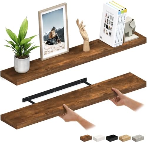 Ballucci Floating Shelves for Wall, 48" Wood Wall Shelf Set of 2, with Invisible Brackets for Bathroom, Living Room, Bedroom, Kitchen, Nursery, 8" Deep, Rustic Brown by Ballucci