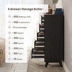 43" Hight Fluted 5 Drawers Dresser for Bedroom,Curved Edge,Black - Image 5