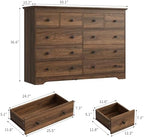 55 Inch Wide Dresser for Bedroom, 10 Drawer Dresser with Large Drawers, Thickened Top, Wood Chest for Living Room, Hallway, Walnut - Image 2
