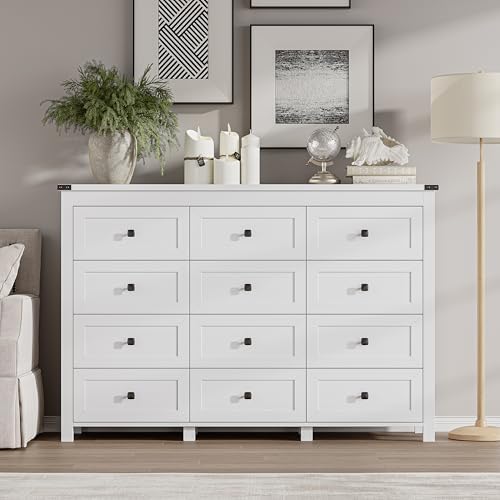 BORNOON 12-Drawer Dresser, Modern Wooden Storage Chest of Drawers, Dresser TV Stand, Wood Drawer Organizer with Metal Handles for Bedroom, Living Room, Hallway - Image 3