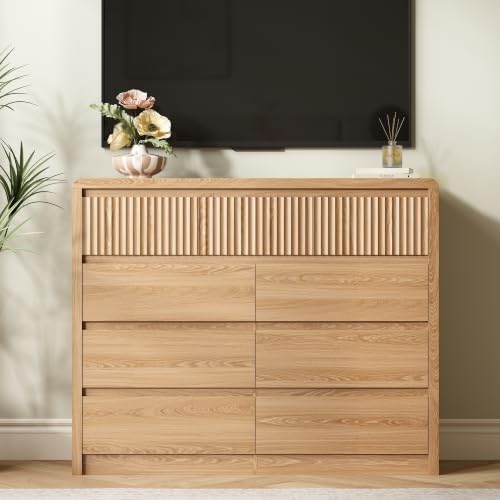 LYNSOM Oak Fluted 9 Drawer Dresser for Bedroom, Curved Edge, 50" Wide - Image 3