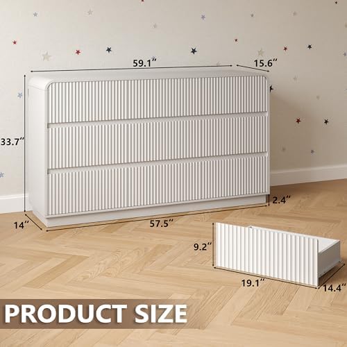 BORNOON Dresser for Bedroom with 9 Drawers, Fluted Chest of Drawers with Round Curved Corner, Hidden Handles, Modern Wood Storage Organizer for Bedroom, Nursery, Living Room - Image 2