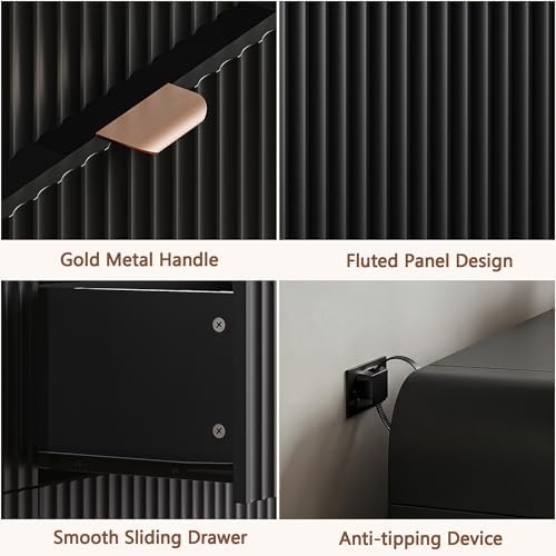 HOUROM 55“ Wide Black Fluted Dresser for Bedroom with 10 Drawers - Image 4