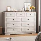 51" Wide Farmhouse 9 Drawer Dresser for Bedroom, Rustic White by Unknown