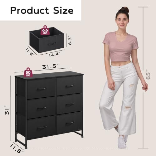 WLIVE Black Fabric Dresser for Bedroom, 6 Drawer Dressers Chest of Drawers - Image 3