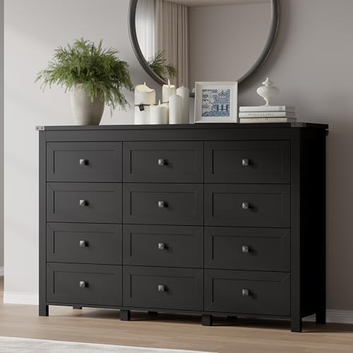 BORNOON 12-Drawer Dresser, Modern Wooden Storage Chest of Drawers, Dresser TV Stand, Wood Drawer Organizer with Metal Handles for Bedroom, Living Room, Hallway by BORNOON