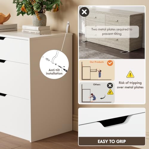YESHOMY Dresser for Bedroom, 47.2" Modern Wood Chest with 6 Drawers, White - Image 3
