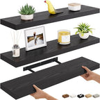 Ballucci Floating Shelves, 36" Long Wall Shelf, Set of 3, Wood Floating Shelves for Wall, Decorative Wall Shelves for Home Office, Living Room, Room Décor, 8" Deep, Set of 3, Black by Ballucci
