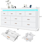 Hlivelood 10 Drawer Dresser with LED Light and Charging Station, Modern Chest of Drawers for Closet, Wide Drawer Organizer Cabinet for, Living Room, Entryway, Hallway, White - Image 2