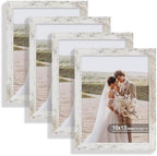 Hongkee 10x13 Picture Frame Set of 4, Made of Real Glass and Distressed White Frame, 10 by 13 Photo for Wall or Tabletop - Display Picture 8.5x11 with Mat or 10x13 Without Mat by Hongkee