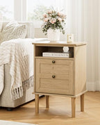 Nightstand, Boho Night Stand with 1 Drawer, Modern Side Accent Table with Open Shelf, Wooden Top Bedside End Table for Bedroom, Living Room, Natural - Image 6