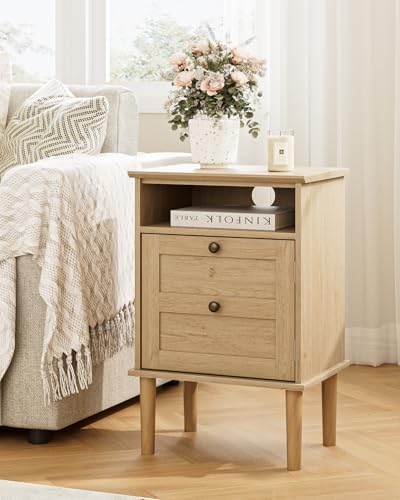 Nightstand, Boho Night Stand with 1 Drawer, Modern Side Accent Table with Open Shelf, Wooden Top Bedside End Table for Bedroom, Living Room, Natural - Image 6