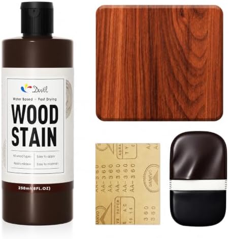 DWIL Water Based Wood Stain - Multiple Finishes, Fast Drying, Indoor and Outdoor Furniture, Wood Paneling, Cabinets and More, Low Odor ＆ Non-Toxic (8.5oz Teak)-with Tools by DWILPAINT