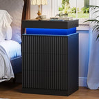Fluted LED Night Stand with Charging Station, Black by yesasin