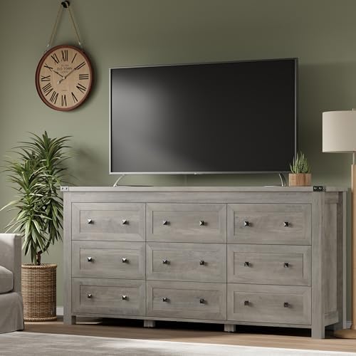 BORNOON 9-Drawer Dresser, Modern Wooden Storage Chest of Drawers, Dresser TV Stand, Wood Drawer Organizer with Metal Handles for Bedroom, Living Room, Hallway - Image 5