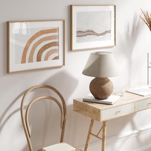 12x16 Picture Frame, Solid Oak Wood 12x16 Frames with Mat to 8.5x11 - Image 2