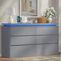 6 Drawer Dresser for Bedroom,47.24" Long Grey Chest of Drawers w/LED Lights by Gyfimoie