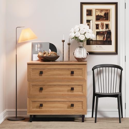 FENSULN Modern Drawer Dresser for Bedroom with 3 Drawers,Chest of Drawers with Organizer Storage for Bed Room,Livingroom Hallway Oak by FENSULN
