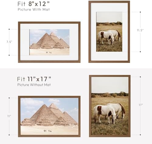 11x17 Picture Frame, Solid Oak Wood 11x17 Poster Frame with Mat to 8x12 - Image 3