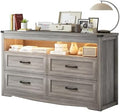 Wodeer Grey Dresser for Bedroom, Wooden 4 Drawer Dresser with LED Light, Dressers & Chests of Drawers with Metal Handles, Storage and Organization for Bedroom, Hallway, Entryway, Gray by WODEER