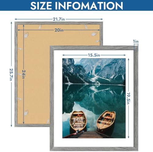 Hongkee 20x24 Picture Frame Set of 4, 20 x 24 Grey Wood Style(Mat 16x20) - Image 3