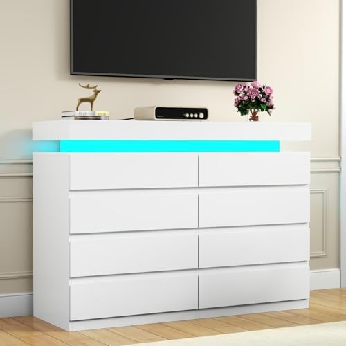 Gyfimoie 8 Drawer Dresser with Power Outlet, Modern Dresser with LED Light - Image 6