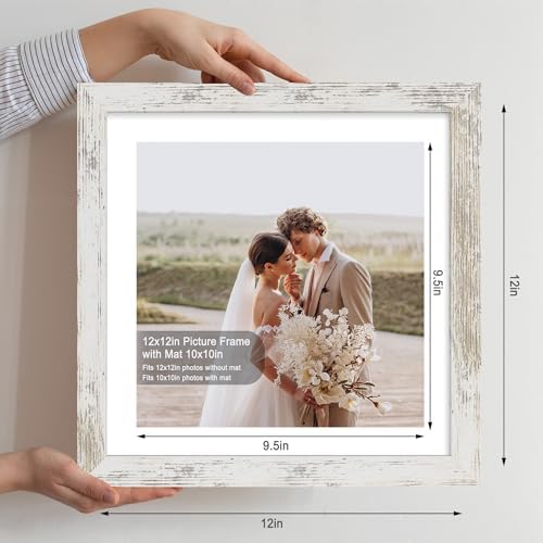 Hongkee 12x12 Picture Frame Set of 4, Made of Made of Glass and Multicolour Wooden Frame, 12 by 12 Photo for Wall or Tabletop - Display Picture 10x10 with Mat or 12x12 Without Mat - Image 2