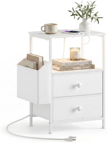 MALOL 2 Drawer Night Stand with Charging Station, White by MALOL