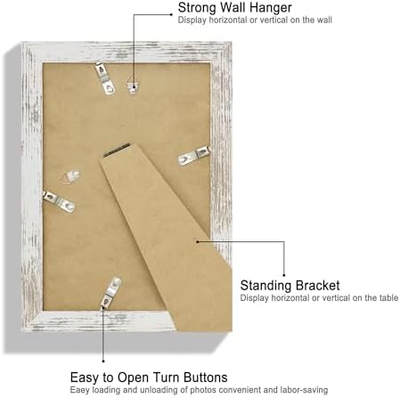 Hongkee 6x9 Picture Frame Set of 4, Made of Real Glass and Distressed White Wooden Frame - 6 by 9 Photo for Wall or Tabletop Display - Image 3