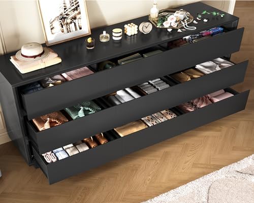 TEENFON 63" Dresser for Bedroom with 9 Drawers, Black Dresser with Metal Slide, Bedroom Dressers, Wood Dressers & Chests of Drawers for Bedroom, Hallway, Black - Image 4
