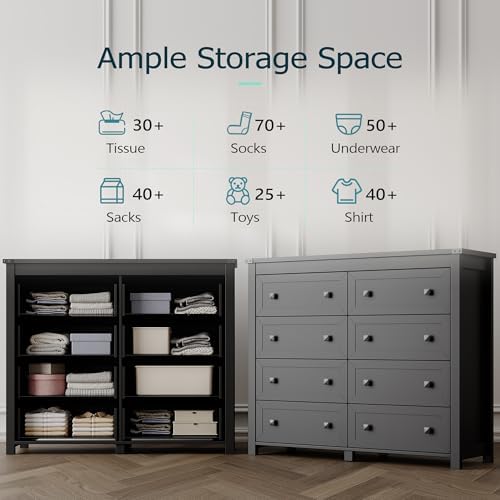 Xixini 47.2" Wide 8-Drawer Farmhouse Dresser for Bedroom, Black - Image 4
