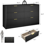 Black Dresser with 6 Drawer 55" Wide Fluted Dresser for Bedroom丨Modern Chest of Drawer with Metal Handles, Wood TV Stand for Bedroom, Living Room, Entryway, Hallway, Black - Image 2