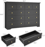 Black Dresser for Bedroom, 10 Drawer Dresser with Large Drawers, 55 Inch Wide Wood Chest for Living Room, Hallway - Image 2