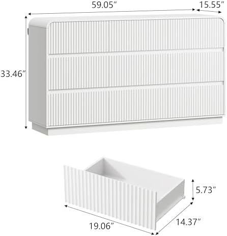 Wodeer White Dresser Fluted 9 Drawers Dresser for Bedroom, 59" Wide Wood Chest of Drawers with Hidden Handles & Rounded Corners, Modern TV Stand Storage Cabinet for Living Room, Hallway, Entryway - Image 2