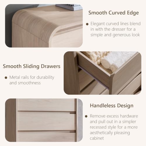 Aitjunz Modern 5 Drawers Dresser for Bedroom, 45" Tall Curved Dresser,Cream - Image 5